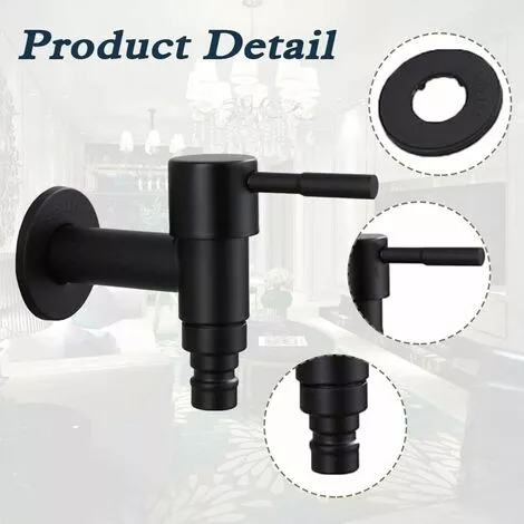 NICEONE Stainless Steel Wall Mounted Garden Faucet, 1 Piece G1/2 Inch Wall Mounted Wash Faucet Balcony Bathroom Kitchen Garden Wash Faucet (Black) - Image 4