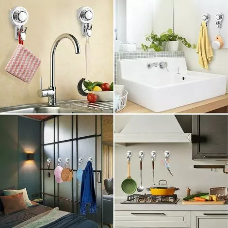 TUMALAGIA Bathroom Suction Cup Hooks Strong Suction Cup Hooks For Kitchen Toilet Stainless Steel Wall Hooks Towel Hooks Suction Cup Hooks Shower Hooks (Silver) - Image 4
