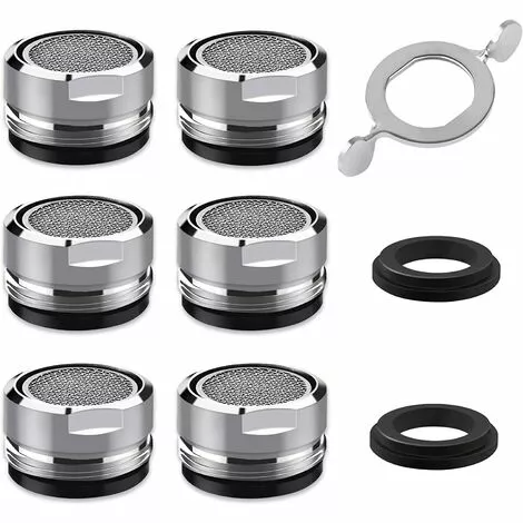 FUHUIDATRADING M24 Faucet Aerator, 6 Pieces Water Saving Faucet Aerator With Stainless Steel And ABS Filter, Include 8 Gaskets And 1 Chrome Aerator Wrench For Bathroom And Kitchen Sink Faucet