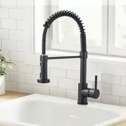 Soleil Black Kitchen Faucet 360° Swivel Single Handle Kitchen Sink Faucet High Arc Pull Out Sprayer 2 Spray Modes Brass