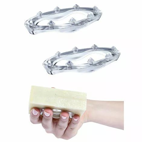 XINUY SoapStandle Bar Soap Grip, Made In USA, Non-Drying Dish/Stand Replacement In Bathroom/Kitchen, No Drop Handle For Bath And Shower, Use With After-Soap Lotion Bar Shampoo, Set Of 2, Transparent