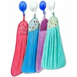 XINUY 4 Pieces Hanging Hand Towels Quick Dry Hand Towel Coral Velvet Kitchen Towel