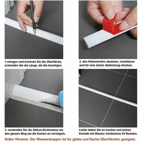 NICEONE 200cm Shower Water Stopper For Frameless Shower Door, Silicone Shower Threshold For Shower Floor, Water Noise Barrier For Bathroom And Kitchen (White) - Image 3