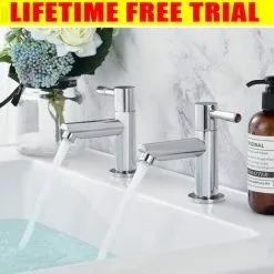 BRIEFNESS Pair Bathroom Sink Twin Taps Bath Basin Mini Mixer Modern Chrome Hot & Cold Water Kitchen Faucets Water Saving