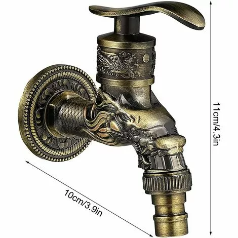 Soleil Vintage Faucet, Dragon Carved Faucet Zinc Alloy, 1/2" Wall Faucet, Antique Copper Faucet Garden, Faucet Basin Faucet For Bathroom Garden Kitchen - Image 4