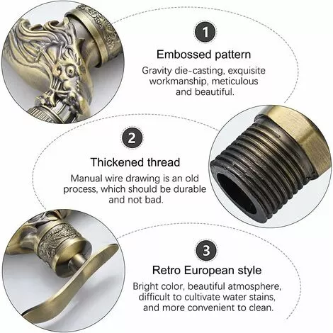 Soleil Vintage Faucet, Dragon Carved Faucet Zinc Alloy, 1/2" Wall Faucet, Antique Copper Faucet Garden, Faucet Basin Faucet For Bathroom Garden Kitchen - Image 5
