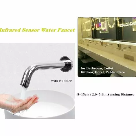 Soleil Wall Mounted Infrared Induction Sensor Water Faucet, Commercial Stainless Steel Hot And Cold Water Kitchen Sink Faucet, 2.0-5.9" Sensing Distance, For Bathroom Hotel - Image 4