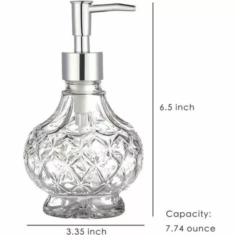 Soleil Glass Soap Dispenser, Clear Liquid Hand Sanitizer Pump Bottle For Bathroom Kitchen, Lotion Liquid Cleaner Dispenser, 7.74oz Or 220ml - Image 2
