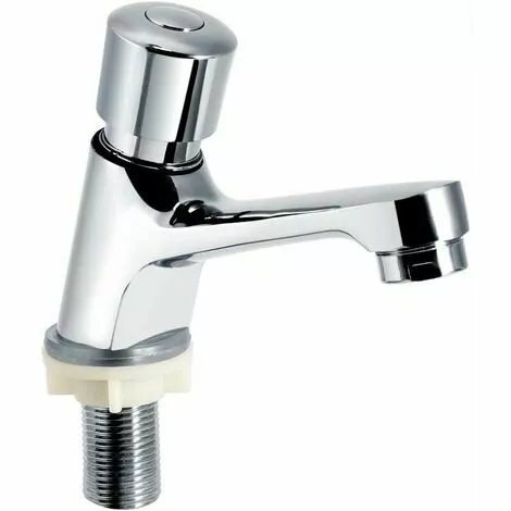 PENY Self Closing Chrome Time Delay Faucet Water Saving Time Delay Basin Sink Faucet Faucet For Kitchen Bathroom Public Silver