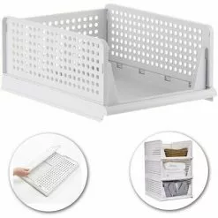 WENH Stackable Clothes Storage Basket Organizer Sliding Wardrobe Drawer Shelf DIY Divider Separator Desk Container For Wardrobe Closet Kitchen Bathroom Office (White)