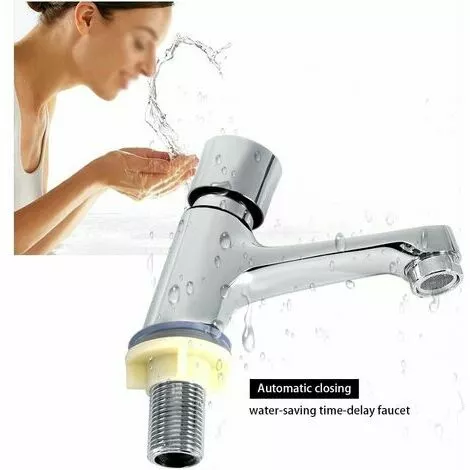 Neige Self Closing Chrome Time Delay Faucet Water Saving Time Delay Basin Sink Faucet Faucet For Kitchen Bathroom Public Silver - Image 2