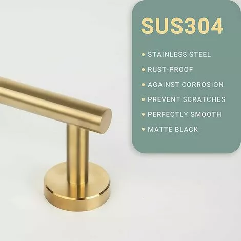 MIRLEY-UK Towel Rack With Drilling, 304 Stainless Steel Towel Rack, Bath Towel Rack Brushed Nickel Towel Holder For Bathroom, Kitchen, Gold, 30cm - Image 3